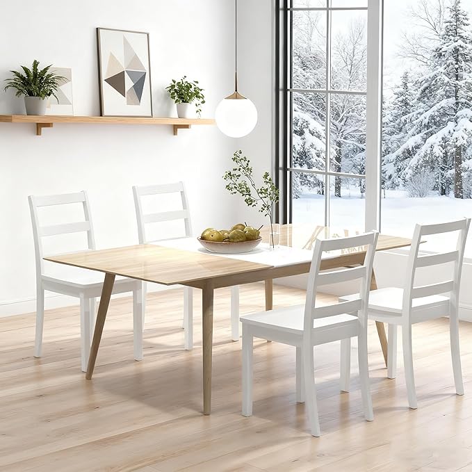 ERGOMASTER Wooden Dining Chairs Set of 4, Farmhouse Armless Wood Kitchen Chair with Back, Side Chairs for Dining Room, White