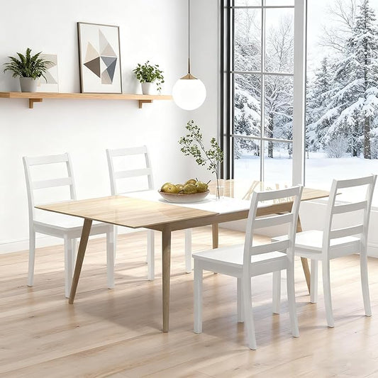 ERGOMASTER Wooden Dining Chairs Set of 4, Farmhouse Armless Wood Kitchen Chair with Back, Side Chairs for Dining Room, White
