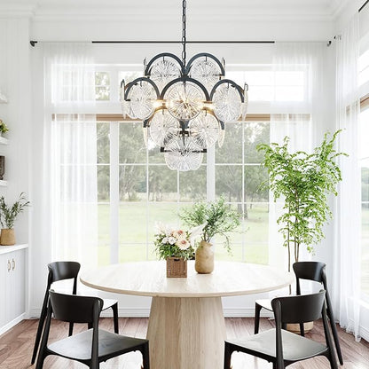 WUZUPS 6-Light Round Crystal Chandelier Pendant Ceiling Light Modern Lighting Fixture for Bedroom Hallway Bar Kitchen Bathroom, H 17.3" W 22.8", E12 Base, Black