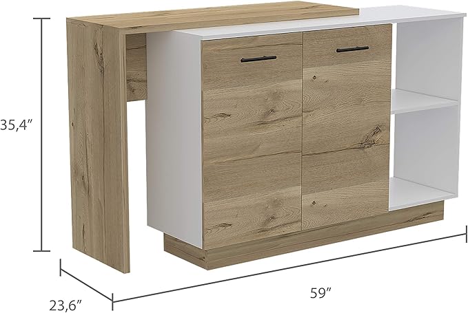 GOWE Chesterfield 2-Shelf 1-Drawer 3-Division Kitchen Island White