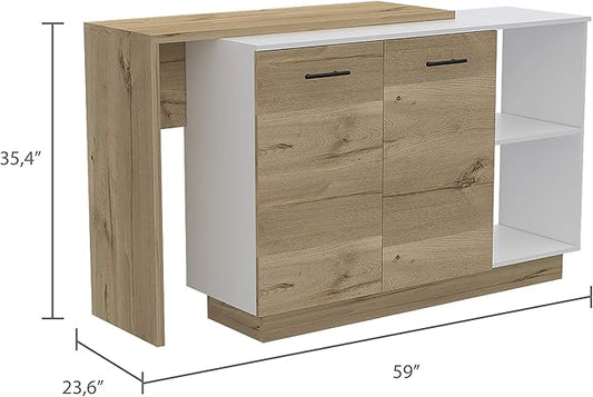 GOWE Chesterfield 2-Shelf 1-Drawer 3-Division Kitchen Island White