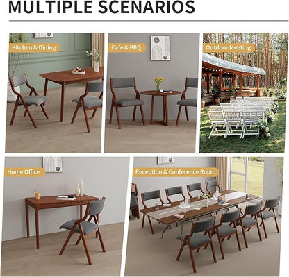 Ball & Cast Upholstered Folding Dining Chairs Set of 2, Foldable Wooden Chair 2-Pack, Portable Office-Chair for Kitchen Outdoor Activity, Easy Carry & Storage, Cherry+Dark Grey