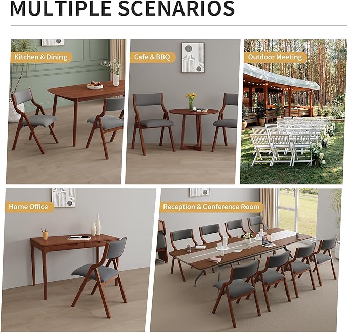 YOPTO Folding Wooden Chairs Set of 2 with Padded Seat,Portable Dining Chairs W/Ergonomically Designed Back and Cushion,for Dining Room,Restaurant,Kitchen,Office