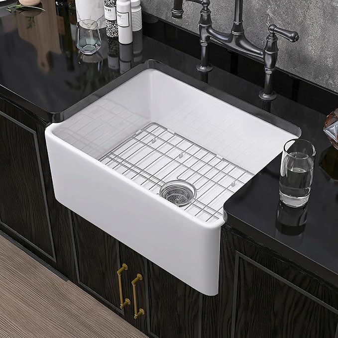 Miuara Farmhouse Sink 24 Inch - Small Apron Front Undermount Kitchen Sink Reversible 24"x18"x10", Farm House Style Single Bowl, Heavy Duty Solid Fireclay, Glossy White, for Kitchen & Laundry & Powder