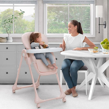 Little Folks by Delta Children 2-in-1 SlimFold High Chair for Babies and Toddlers, Pink