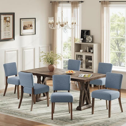 MALOL Upholstered Dining Chairs Set of 6, Fabric Kitchen Chairs with Padded Seat & Back, Solid Wood Legs, Modern Simple Dining Room Chairs for Kitchen, Dining Room, Living Room, Blue