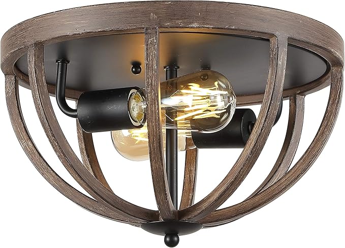 JONATHAN Y 13" Brown Oil Rubbed Bronze 2-Light Iron Flush Mount, Rustic Farmhouse Ceiling Light, Barnwood Metal Fixture for Kitchen Hallway, UL Listed, LED Bulbs Included JYL7479A
