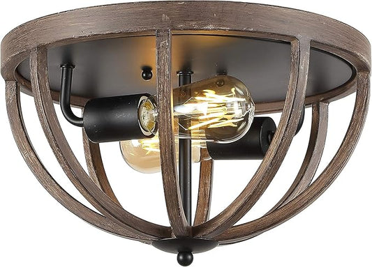 JONATHAN Y 13" Brown Oil Rubbed Bronze 2-Light Iron Flush Mount, Rustic Farmhouse Ceiling Light, Barnwood Metal Fixture for Kitchen Hallway, UL Listed, LED Bulbs Included JYL7479A