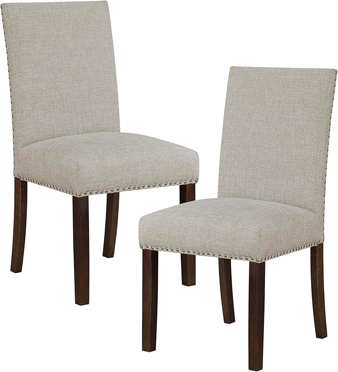 Lexicon Upholstered Dining Chairs Set of 2 - Soft Durable Fabric Armless High Back Kitchen Modern Dining Room Chairs for 2, Nailhead Trim Side, Brushed Brown Sturdy Wooden Frame, Easy Assembly, Taupe