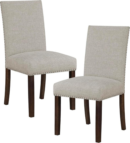 Lexicon Upholstered Dining Chairs Set of 2 - Soft Durable Fabric Armless High Back Kitchen Modern Dining Room Chairs for 2, Nailhead Trim Side, Brushed Brown Sturdy Wooden Frame, Easy Assembly, Taupe