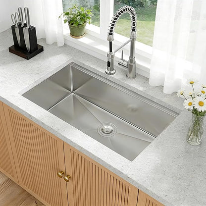 32x19x10 Inch Undermount Kitchen Sink, Top Mount SUS304 Stainless Steel 16 Gauge Single Bowl, with Brushed Finish hides scratches Handmade Drop in Workstation Prep Kitchen Sinks