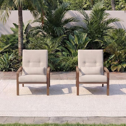 Patio Furniture Set, 2-Piece Aluminum Outdoor Single Chairs with Washable High-Resiliency Sponge Cushions, Beige