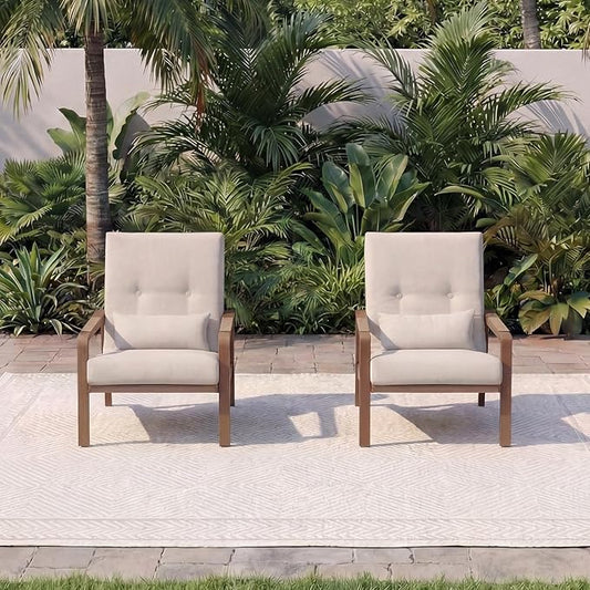 Patio Furniture Set, 2-Piece Aluminum Outdoor Single Chairs with Washable High-Resiliency Sponge Cushions, Beige
