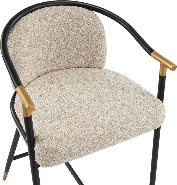 Set of 2 Upholstered Counter Stools - 26" Seat Height Almond Boucle Stools with Sturdy Iron Frame, Gold Trim+Black Base, Contemporary Design for Kitchen Island/Home Bar/Dining Area