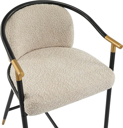 Set of 2 Upholstered Counter Stools - 26" Seat Height Almond Boucle Stools with Sturdy Iron Frame, Gold Trim+Black Base, Contemporary Design for Kitchen Island/Home Bar/Dining Area