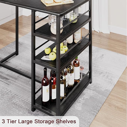 Dining Table Set for 2, 3-Piece Bar Table Set with 2 Stools, Space-Saving Counter Height Dining Set with 3-Tier Storage Shelves for Small Kitchens, Apartments, Breakfast Nooks
