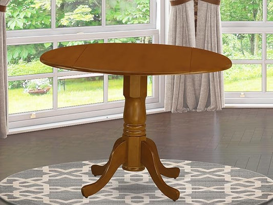East West Furniture DLT-SBR-TP Dublin Kitchen Dining Table - a Round Wooden Table Top with Dropleaf & Pedestal Base, 42x42 Inch, Saddle Brown