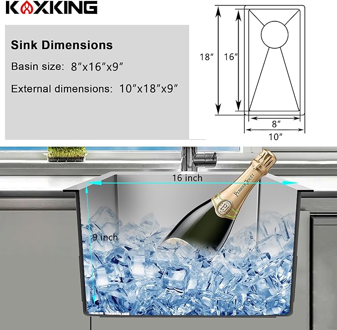 Undermount Wet Bar Sink, 10 x 18 Inch Small Bar Sink Black 18 Gauge T304 Stainless Steel Single Bowl RV Sink with Strainer