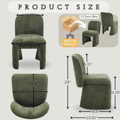 Hyfirm Modern Upholstered Dining Chairs Set of 8, Curved Back Chenille Dining Chairs Armless Kitchen Chairs for Kitchen Dining Room,Moss Green