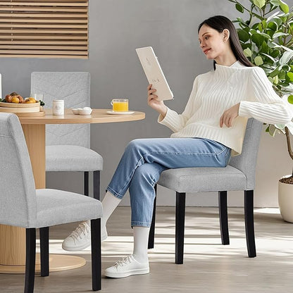 VECELO Upholstered Dining Chairs Set of 2, Fabric Wood Legs High Back for Kitchen Living Room, Light Gray