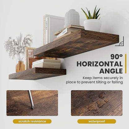 Acovy 40 Inch Floating Shelves, 9.3" Deep Floating Shelf Wall Mounted, 40" Wall Shelves, Rustic Deep Bookshelf, Large Display Shelves & Storage Shelves for Bedroom, Living Room, Brown, Set of 2
