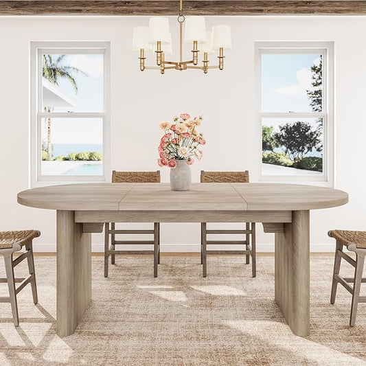 GarveeHome Oval Dining Table for 6-8 People, Long Large Kitchen Table with Thick Sturdy Wooden Base, Farmhouse Dining Room Table for for Kitchen, Living Room, Office (70.87" Long,Gray)