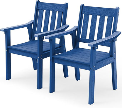 YEFU Outdoor Patio Chairs Set of 2: All Weather Outdoor Dining Chairs with Wide Curved Seat and Backrest - Plastic Patio Chairs for Outside Backyard/Garden/Pool/Porch/Deck 350lbs Capacity Blue