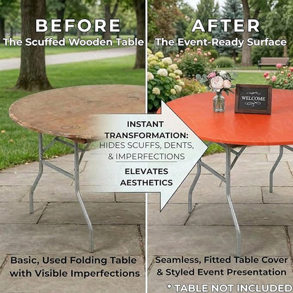 Kwik-Covers 10 Pack of Round Plastic Table Covers - 60" or 72" Round - Indoor or Outdoor Fitted Covers (Tables NOT Included) (Orange, 60" Round)