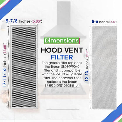Stove Hood Vent Grease Filter 99010370 and Charcoal SB08999040 - Compatible with Broan Range Hood Filter Replacement - Filters Combo Pack for Ductless Oven - Absorb Odors and Freshens the Air (1 Set)