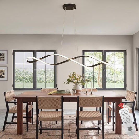 39 Inch Modern LED Pendant Light, Remote Control Dimmable Adjustable Height, DIY Kitchen Island Lighting & Dining Room Chandelier, Energy Saving Matte Black Linear Chandelier