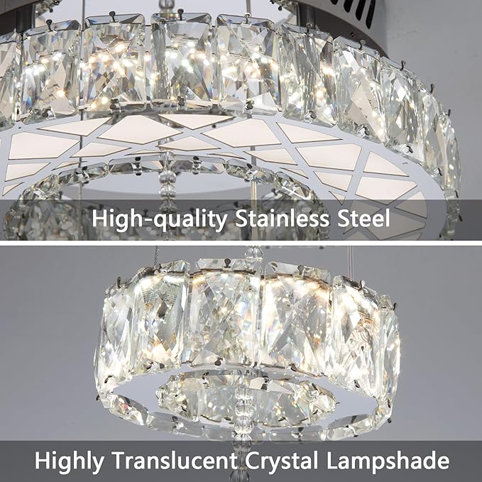 HAIXIANG Modern Glam Ceiling Chandelier Bedroom Light Fixtures Crystal Flat Sloping Ceiling Lights for Hallway Kitchen Dining Room Dimmable Light with Remote Silver