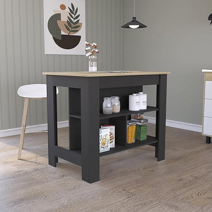 40" Extra Countertop Extendable Dining Table, Work Island with Functional Storage, Kitchen Island Table with Comfortable Prep Space for Kitchen Meal Prep and Storage, Black + Light Oak