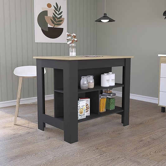 40" Extra Countertop Extendable Dining Table, Work Island with Functional Storage, Kitchen Island Table with Comfortable Prep Space for Kitchen Meal Prep and Storage, Black + Light Oak