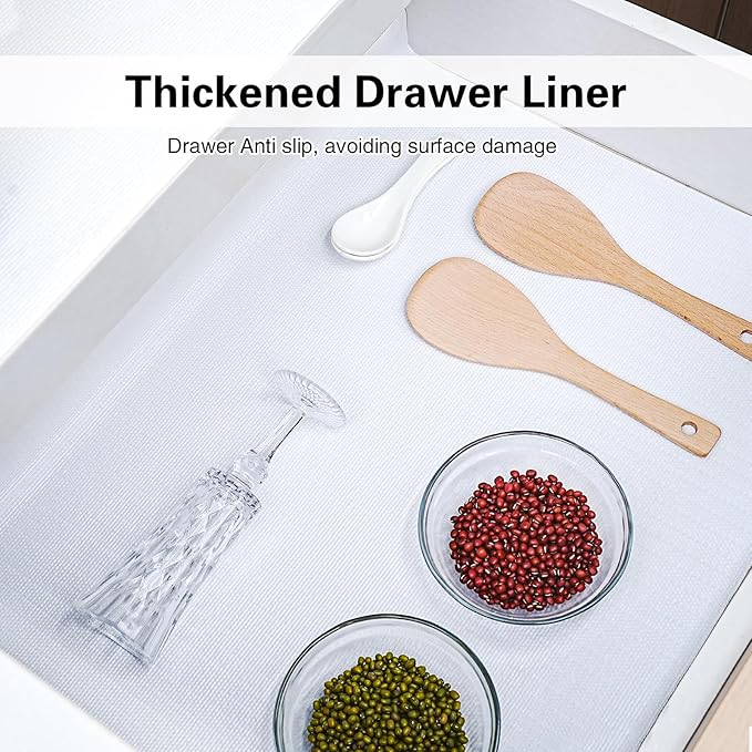 Drawer and Shelf Liner for Kitchen Cabinet,Non-Adhesive Cabinet Liner 18in x 10FT,Waterproof Shelf Paper Non-Slip Mats Cupboard Liner Contact Protect Dresser/Shelves/Table-White