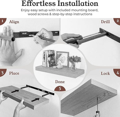 Floating Shelves for Wall, 9.3" Deep Wall Mounted Wood Shelves for Bathroom, Bedroom, Living Room, Kitchen, Hanging Shelf for Books/Storage/Room Decor (Brown, 36")