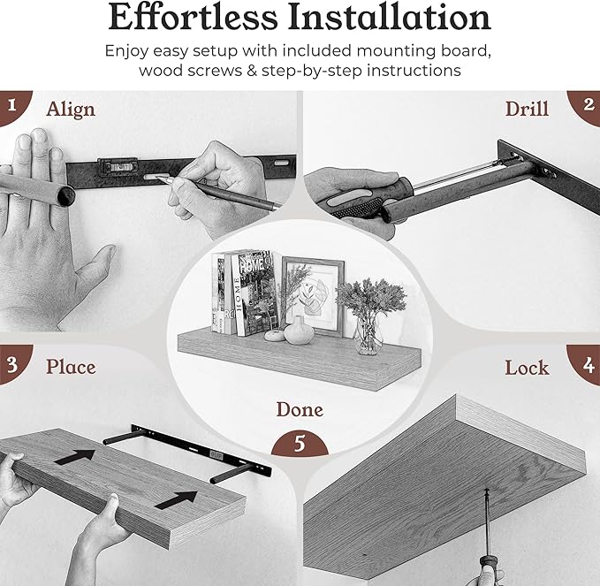 Floating Shelves for Wall, 9.3" Deep Wall Mounted Wood Shelves for Bathroom, Bedroom, Living Room, Kitchen, Hanging Shelf for Books/Storage/Room Decor (Brown, 40")