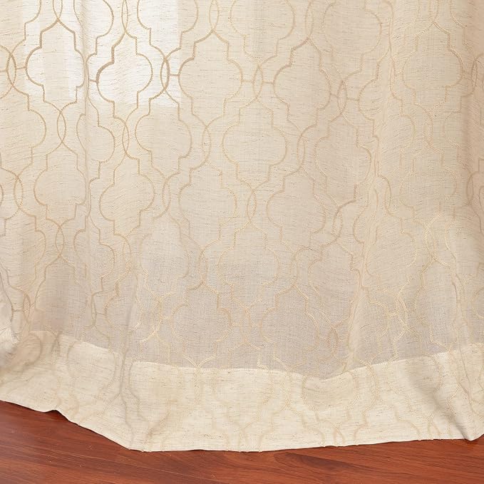 HPD Half Price Drapes Embroidered Linen Sheer Curtains for Living Room 50 X 96 (1 Panel), Rod Pocket Window Curtains for Bedroom, Saida Natural