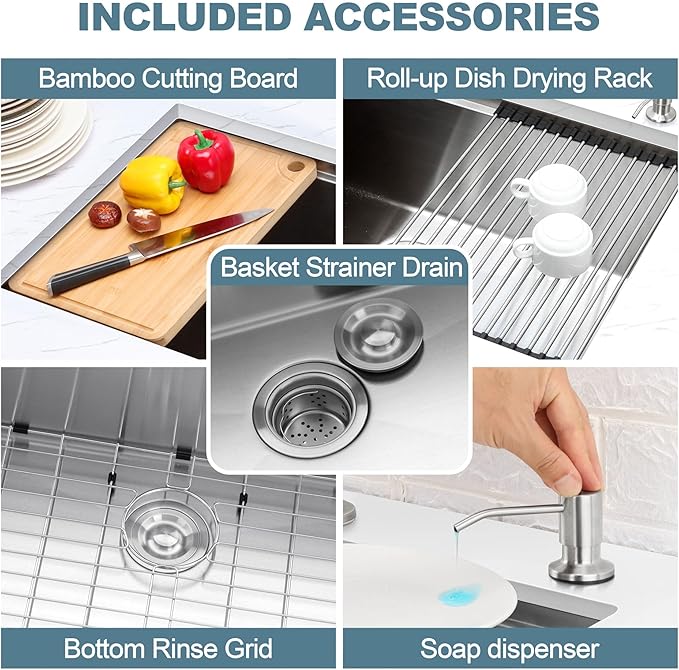 Herogo 33x19 Inch Undermount Stainless Steel Single Bowl Kitchen Workstation Sink, 10'' Deep Basin With Accessories