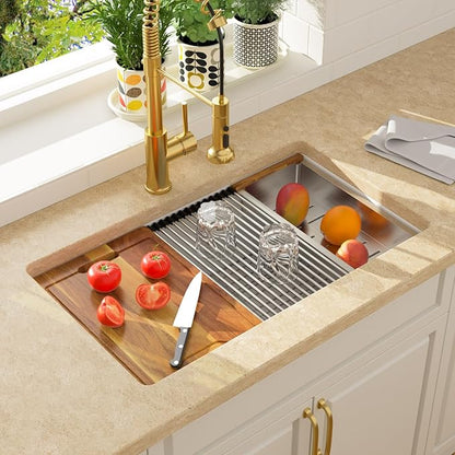 Lordear 32 Inch White Granite Composite Kitchen Sink 32x19 Inch Workstation Quartz Undermount Kitchen Sinks Under Counter Single Bowl