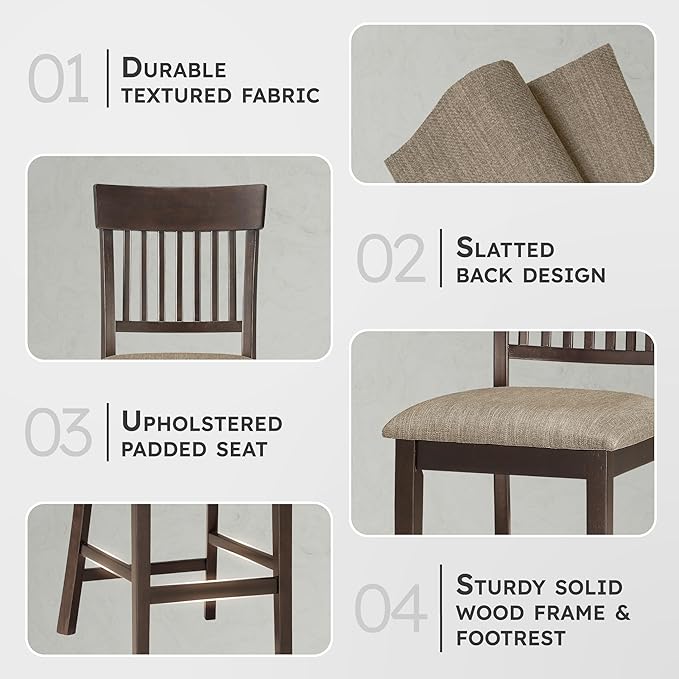 Lexicon Attis 5-Piece Counter Height Dining Set (Slat Back), Dark Brown