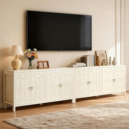 RoyalCraft Buffet Cabinet with Storage, 60" W Modern Coffee Bar Sideboard with 4 Doors & Adjustable Shelves, Painted Wooden Credenza for Dining Room, Kitchen, Living Room, Entryway, Beige