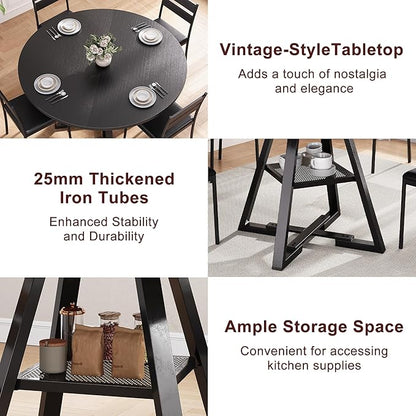 Jocoevol Round Dining Table for 4,Kitchen Dining Room Circle Dinner Pedestal Table,Space Saving Wood Kitchen & Dining Room Furniture (Black, 47In)