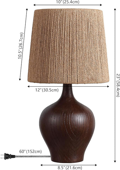 JONATHAN Y 23" Dark Brown Wood Finish Rustic Farmhouse Resin Gourd LED Table Lamp for Bedroom, Living Room, Nightstand, with Brown Paper Rope Shade, LED Bulb Included (JYL9200B)