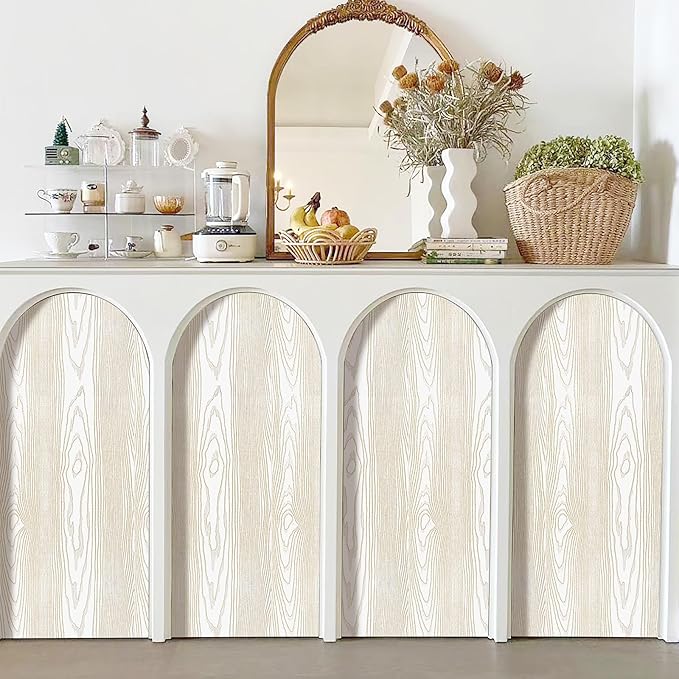 Yun-aeon White and Gold Wood Contact Paper 17.3"x400" Rustic Wooden Peel and Stick Wallpaper Removable Self-Adhesive Wallpaper Wood Grain Contact Paper for Countertops Cabinets
