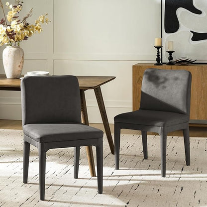 HULALA HOME Faux Leather Dining Chairs Set of 2, Morden Kitchen Chairs with Thick Cushion and Solid Wood Frame, Upholstered Accent Side Chair for Kitchen Dining Living Room Restaurant, Charcoal