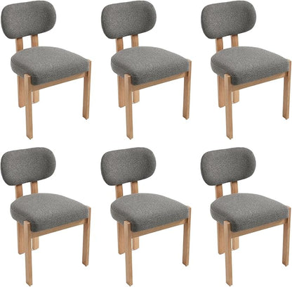 Chenille Dining Chairs Set of 6, Comfy Upholstered Dining Room Chairs Mid Century Modern Farmhouse Fabric Kitchen Chairs with Rubber Wood Legs for Dining Room Kitchen Island Home (Grey)