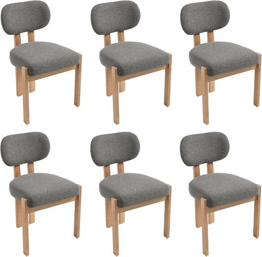 Chenille Dining Chairs Set of 6, Comfy Upholstered Dining Room Chairs Mid Century Modern Farmhouse Fabric Kitchen Chairs with Rubber Wood Legs for Dining Room Kitchen Island Home (Grey)