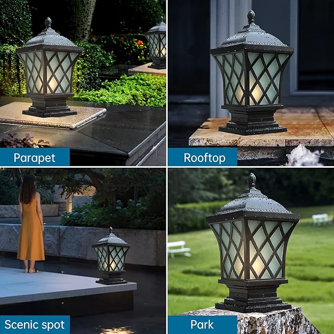 Outdoor Column Lights, 24.4″ Modern Column Lamp IP54 Waterproof Glass Post Light Outdoor E26 Aluminum Fence Post Light Fixtures for Villa Garden Park Lighting Black Pillar Lights
