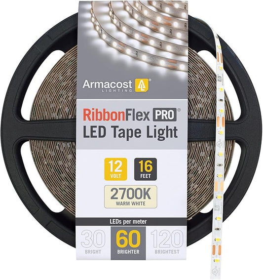 Armacost Lighting RibbonFlex Pro 12V White LED Strip Lights 60 LED/m, 2700K, 16.4 ft 132230