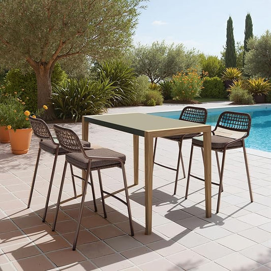 HomeStock Gray Counter Table - Acacia Wood Dining Table - Modern Kitchen Island